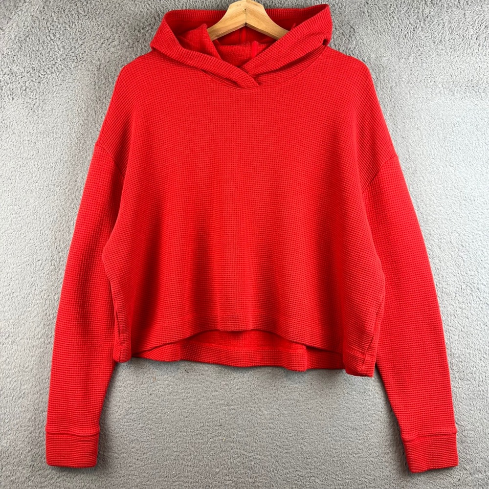 Athleta Red Waffle Knit Lounge Set Cropped Hoodie and Joggers Size M - Picture 4 of 16